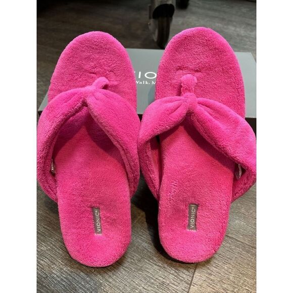 Vionic Women Terry Cloth Flip-Flop T-Strap Sandals Shoes Pink Lydia 10M Box - Picture 1 of 5